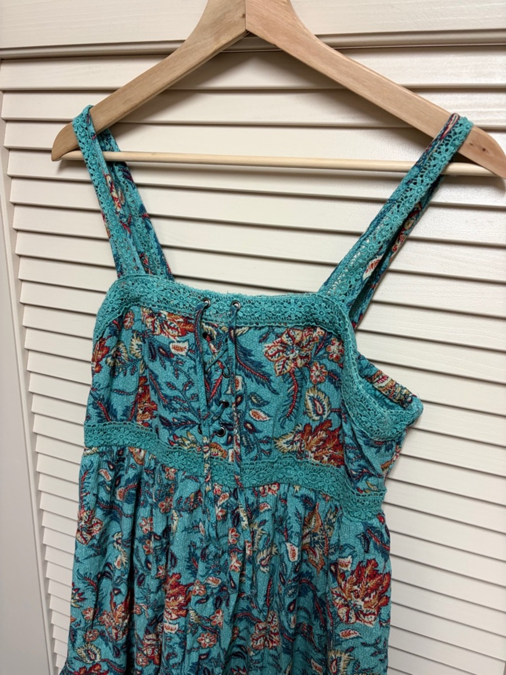 Maurices Boho Floral Sundress Womens Small Blue Paisley Lace Trim Festival Dress - Picture 7 of 16